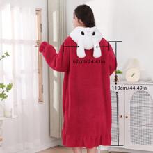 1 pièce Peignoir capuchonné à ourlet plissé avec broderie 3D en forme d'oreille, confortable et chaud. Adapté pour la maison, la salle de bain, la piscine, la plage, pour toutes les saisons, pour un mariage d'été, la décoration de salle de bain à la maison, les vêtements de plage, la rentrée scolaire