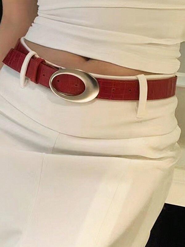 Cinto Feminino Estilo Vintage Americano Y2K, Novo Cinto de Couro Vermelho com Padrão de Crocodilo 2024, Acessório Simples e Sofisticado para Verão, Escola