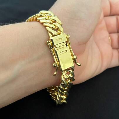 Pulseira masculina banhada a ouro 18k lacraia 13mm fecho de gaveta duas travas