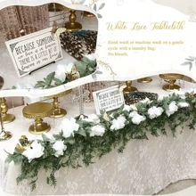 1pc 59"X118" White Lace Tablecloth, Rectangular Spring Wedding Tablecloth, Vintage Embroidered Lace Fabric Cover For Summer Outdoor Parties, Home Decor