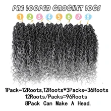 女神 Locs 鉤針式辮髮14英寸，8包女士預繞假 Locs 鉤針辮髮，波西米亞風格的鉤針辮髮帶捲曲的端部，1B/灰色 - 漸變灰色 - 查看 4