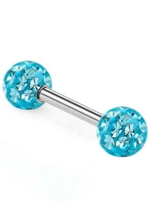 1pc Fashion 316L Stainless Steel Rhinestone Ball Eyebrow/Tongue/Ear/Nose Stud, 0.5cm Ball Size, 1.6cm Stem Length, Blue And White Color Options, Suitable For Men And Women Daily Wear - Coated Shambhala Tongue Nail - View 6
