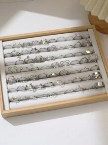 66pcs/Set Fashionable Elegant Simple Delicate Ring Set In Heart, Butterfly, Flower, Leaf, Droplet, Geometric, Faux Pearl & Wide Metallic Styles For Holidays, Parties, Dating & Daily Wear (Without Box)