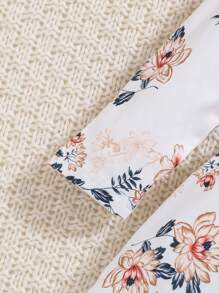 Baby Girl Floral Printed Peter Pan Collar Long Sleeve Top Plus Solid Color Long Pants, Autumn/Winter