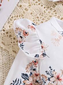 Baby Girl Floral Printed Peter Pan Collar Long Sleeve Top Plus Solid Color Long Pants, Autumn/Winter