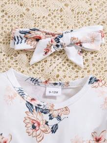 Baby Girl Floral Printed Peter Pan Collar Long Sleeve Top Plus Solid Color Long Pants, Autumn/Winter
