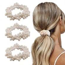 3件套珍珠发圈手链二合一发圈高弹力甜美珍珠发圈，优雅珍珠发圈，美发工具，卷发造型，旅行必备，美发工具，女士配饰，美发用品，秋季必备，女士，美发工具，美发用品，用品，礼物，旅行，送礼佳品，女士，美发用品，成人礼发饰，美容礼品创意，女士夏季海滩度假必备配饰 - 白色 - 查看 1