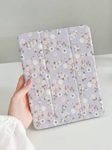 1pc Purple Floral Printed Silicone IPad Protective Case With Pen Slot, Compatible With IPad 9 2022, Apple Air 5/4/3, 9th Generation, Pro 11, 10.2, 2024 Mini 5, And 3-Fold Air 6