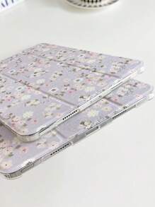 1pc Purple Floral Printed Silicone IPad Protective Case With Pen Slot, Compatible With IPad 9 2022, Apple Air 5/4/3, 9th Generation, Pro 11, 10.2, 2024 Mini 5, And 3-Fold Air 6
