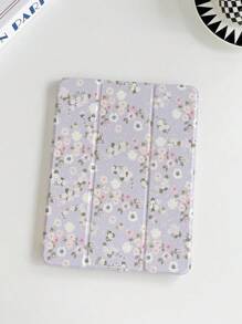 1pc Purple Floral Printed Silicone IPad Protective Case With Pen Slot, Compatible With IPad 9 2022, Apple Air 5/4/3, 9th Generation, Pro 11, 10.2, 2024 Mini 5, And 3-Fold Air 6