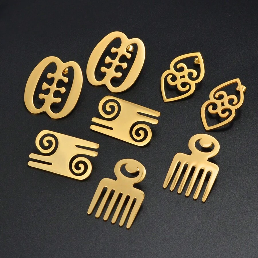 1對2CM/4CM非洲符號耳釘，不銹鋼Adinkra Gye Nyame耳環珠寶