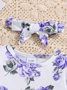 Camiseta de manga larga con estampado de flores moradas para bebé niña con pantalones de unicolor, para otoño e invierno - Morado - Ver 6