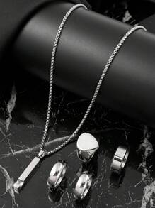 5 món Xu hướng thời trang Đa năng Thép không gỉ thời trang Cá tính Dây chuyền nhẫn tình yêu Bộ nhẫn đôi Phụ kiện dành cho nam giới Vòng cổ Niche Trang sức nhẫn Trang sức chất lượng cao Quà tặng phù hợp hàng ngày cho bạn trai Quà tặng ngày của cha - Bộ 5 thanh vuông + nhẫn - Xem 7