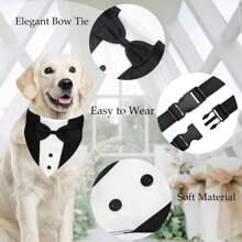 Dog Tuxedo Dog Suit Dog Wedding Bandana Collar With Bow Tie, Adjustable Dog Tux Formal Dog Costumes, Engagement Birthday Gifts For Small Medium Large Dogs Pets (Large: Neck 15"-25") - Black - View 7