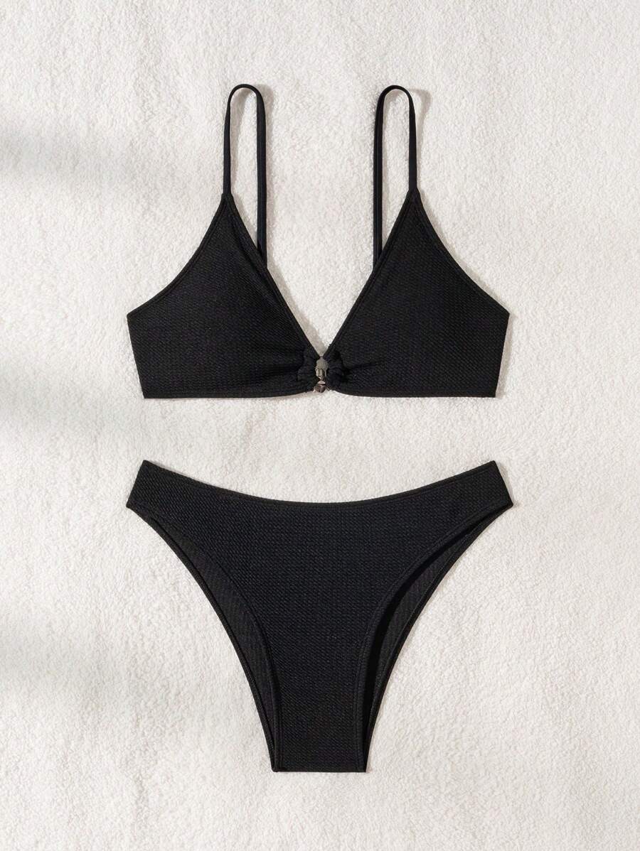 2024 New Arrival Women's Plain Black Bikini Set Bathing Suits That