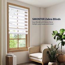LUCKUP Cordless Zebra Blinds Shades For Windows-Dual Layer Sheer Blinds Light Control With Valance Day Night Privacy Light Filtering Fabric, White - trắng - Xem 6