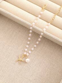 1 件波西米亚度假海滩风格人造珍珠海螺海星女士脚链，适合日常生活、礼物、时尚配饰