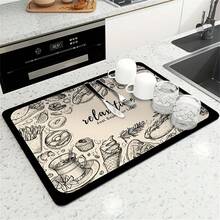 1pc Brown Flat Drying Mat, Coffee Printed Soft Diatomaceous Earth Drainage Mat, Absorbent & Wear Resistant Coffee Machine Mat, Non-Slip Drainage Mat, Household Kitchen Accessory,Food,,Kitchen,Travel,Kitchen Items,Kitchen Tools,Kitchen Things. - Multicolor - View 7