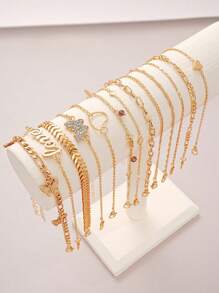 1 pièce Chaîne de cheville mode en métal avec pendentif délicat et rétro en forme de cœur papillon avec perles, strass et franges. Ensemble de plusieurs pièces pour plage, vacances, festival, rendez-vous, cadeau, port quotidien. Saint-Valentin, Mère, Fête des Mères, Cadeau