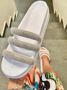 Women's Sandals Papete Platform Straps Rhinestones Shine Blanket Comfort Promotion (TAYLA) - 白色 - 查看 1