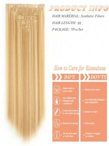 Extensiones de cabello sintético de 22 pulgadas con color degradado, set de 7 piezas con 16 clips para mujeres, extensiones de cabello con clips - Color Piano - Ver 4