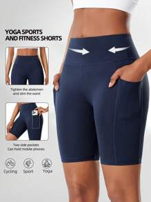 Pantalones cortos de yoga de cintura alta con bolsillos laterales para mujer, pantalones cortos de compresión para entrenamiento de fitness al aire libre, pantalones cortos de boxeo para mujer