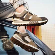 Men's Vintage Old School Style Sneakers, Comfy Non Slip Durable Lace Up Shoes For Men's Outdoor Activities - màu nâu - Xem 4