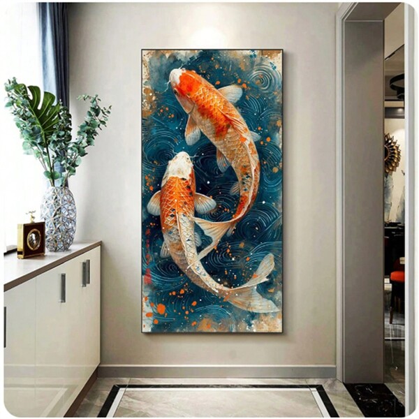 1pc Lucky Feng Shui Fish And Flower Posters And Prints Lotus Carp Canvas Printing For Living Room Bedroom Wall Decor Art No Frame