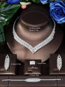 1 Set süßes Schmuck-Set mit Kubikzirkonia-Blatt Dekor, geeignet für Frauenverlobung