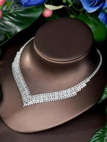 1 Set süßes Schmuck-Set mit Kubikzirkonia-Blatt Dekor, geeignet für Frauenverlobung