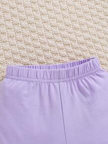 Camiseta de manga larga con estampado de flores moradas para bebé niña con pantalones de unicolor, para otoño e invierno - Morado - Ver 8