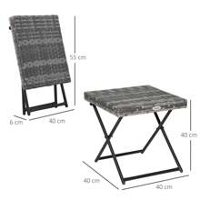 Outsunny Mesa Plegable para Jardín Terraza Patio de Ratán y Acero Inoxidable con Patas Cruzadas 40x40x40 cm