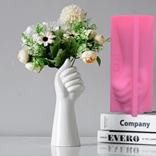 Uno stampo in silicone a forma di mano per vasi moderni, stampo in cemento per cemento, vaso da fiori, portapenne, stampo in resina per gesso, decorazione fai-da-te per la casa - Rosa - Visualizzare 1