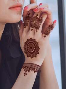 STARTTOOS 4PCS Red Floral Lace Striped Pattern Hand, Chest, Abdomen, Back Temporary Tattoo Stickers - Red - View 6