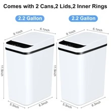 2 Pack 2.2 Gallon Bathroom Trash Cans With Lid Touchless Automatic Motion Sensor Small Slim Garbage Can, Smart Electric Narrow Waterproof Garbage Bin For Bedroom Office Kitchen,Kitchen,Bathroom,Home,Household Suppliers - White - View 2