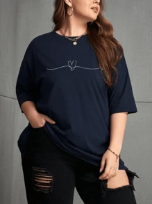 Women's Plus Size T-Shirt With Heart Print, And - Navy Blue - View 1