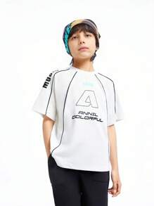 Annil Toddler Boys' Motorcycle Style Casual Round Neck Short Sleeve T-Shirt, Summer - White - View 1