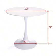31.5"H White Tulip Table Mid-Century Dining Table With Round MDF Table Top, Pedestal Dining Table, End Table Leisure Coffee Table - 白色 - 查看 3