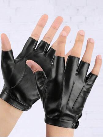 1Pair Fingerless Driving Gloves PU Leather Half Finger Glove Outdoor Sport Mittens Halloween Cosplay Costume Gloves For Men Women Teens