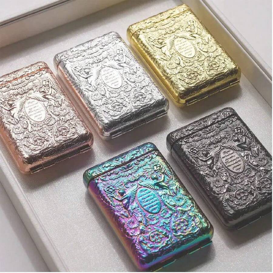 復古天使古董金屬香煙盒，古銀色收納盒，多功能香煙分配器盒子，在女性和男性之間使用的隨身盒子，可容納14支84毫米香煙 - 銅色 - 查看 1