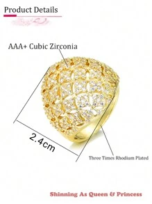 1 Pc Luxury Ins Style Big Zirconia Gold Color Charm Rings For Women Wedding Engagement Jewelry Party Gift - Gold - View 3