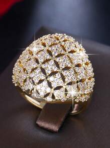 1 Pc Luxury Ins Style Big Zirconia Gold Color Charm Rings For Women Wedding Engagement Jewelry Party Gift - Gold - View 5