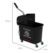 HOMCOM 20L Mop Bucket With Wringer And Handle, Mop Bucket On Wheels For Floor Cleaning, Separate Dirty And Clean Water - Black - View 4