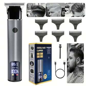 Professional Men's Hair Clipper, Beard Shaver With LED Display, Beard Trimmer, Vintage Hair Clipper Trimmer, USB Rechargeable Hair Trimmer Cutter, Hair Cutting Machine For Men, Grooming Kit