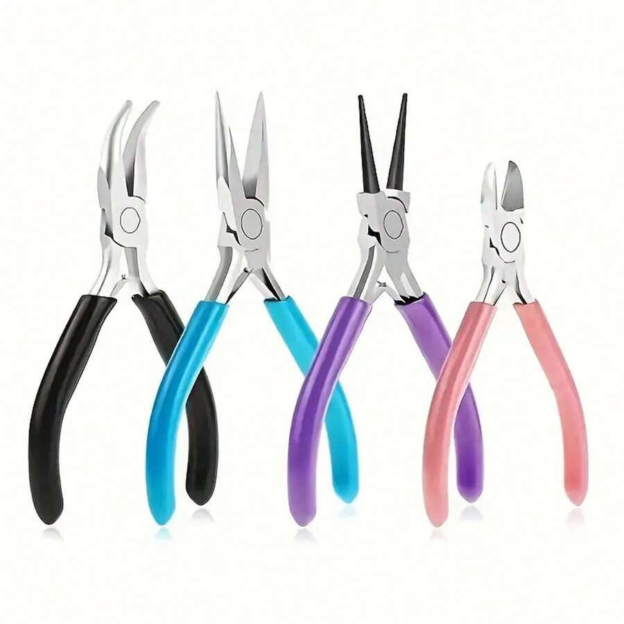 Bộ dụng cụ kìm trang sức 4/1 chiếc có kim cắt dây tròn và kìm mũi cong để sửa chữa hạt trang sức, dụng cụ quấn dây đa năng, đồ dùng thiết yếu trong gia đình