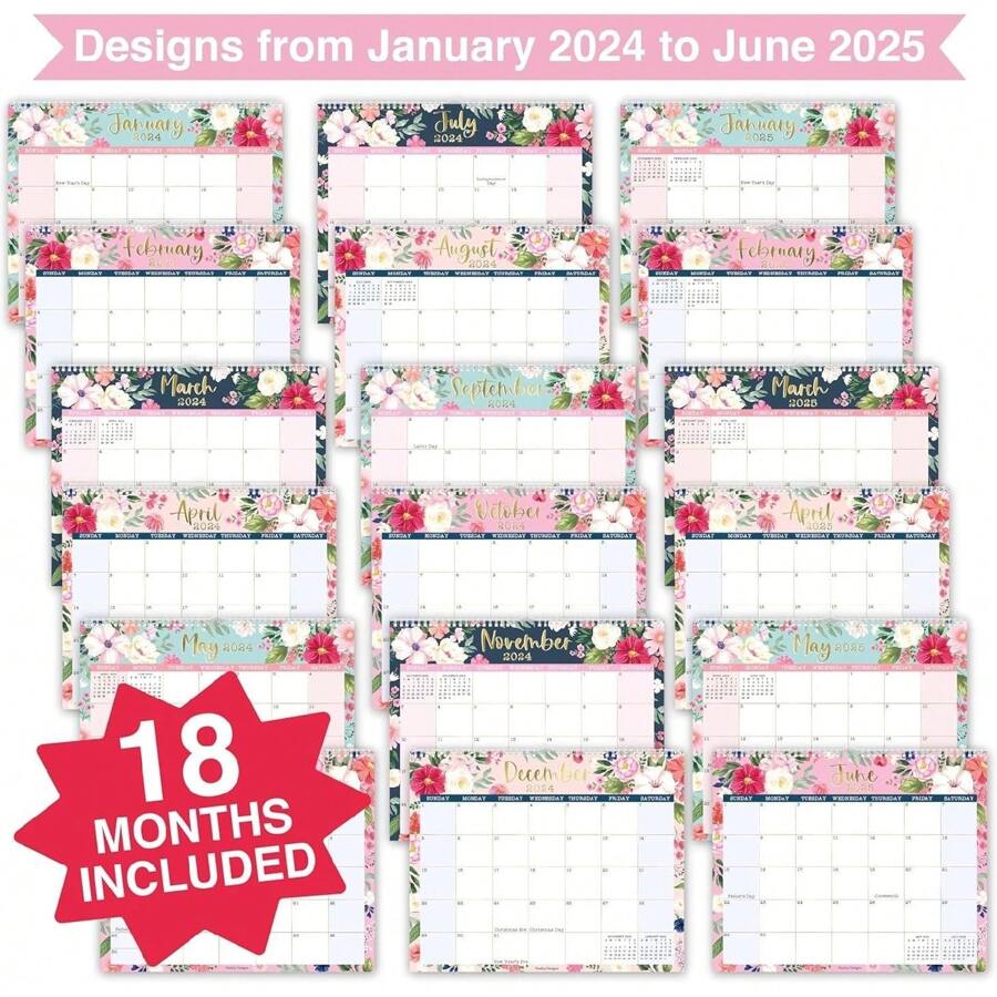Floral large wall calendar 2024 2025 18 month wall calendar 2024 2025