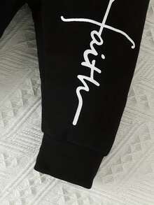 Infant Boys' 'Faith' Letter Printed Long Sleeved Bodysuit With Triangle Pattern & Long Pants Set - Black - View 3