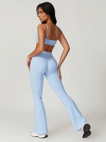 MASKERT "2-Piece Set"Women's Casual Tight Yoga Vest, Long Pants Set, High Elasticity Running Sports Set, Yoga Suit Set - 淺藍色 - 查看 5