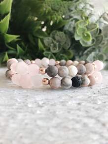 YAUKIA 1pc 6mm Rozenkwarts en roze zebra kraal edelsteen armband, roségouden kralen armband, etherische olie diffuser armband, damessieraden.