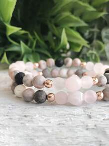 YAUKIA 1pc 6mm Rozenkwarts en roze zebra kraal edelsteen armband, roségouden kralen armband, etherische olie diffuser armband, damessieraden.